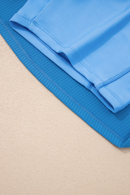 Stacey B's Dusk Blue Color Block Edge Ribbed Pocketed Lined Swim Dress