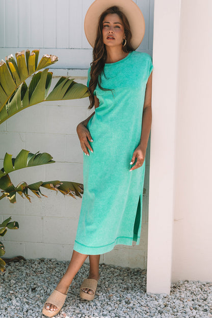 Stacey B's Clearly Aqua Mineral Wash Pocketed T-shirt Long Dress