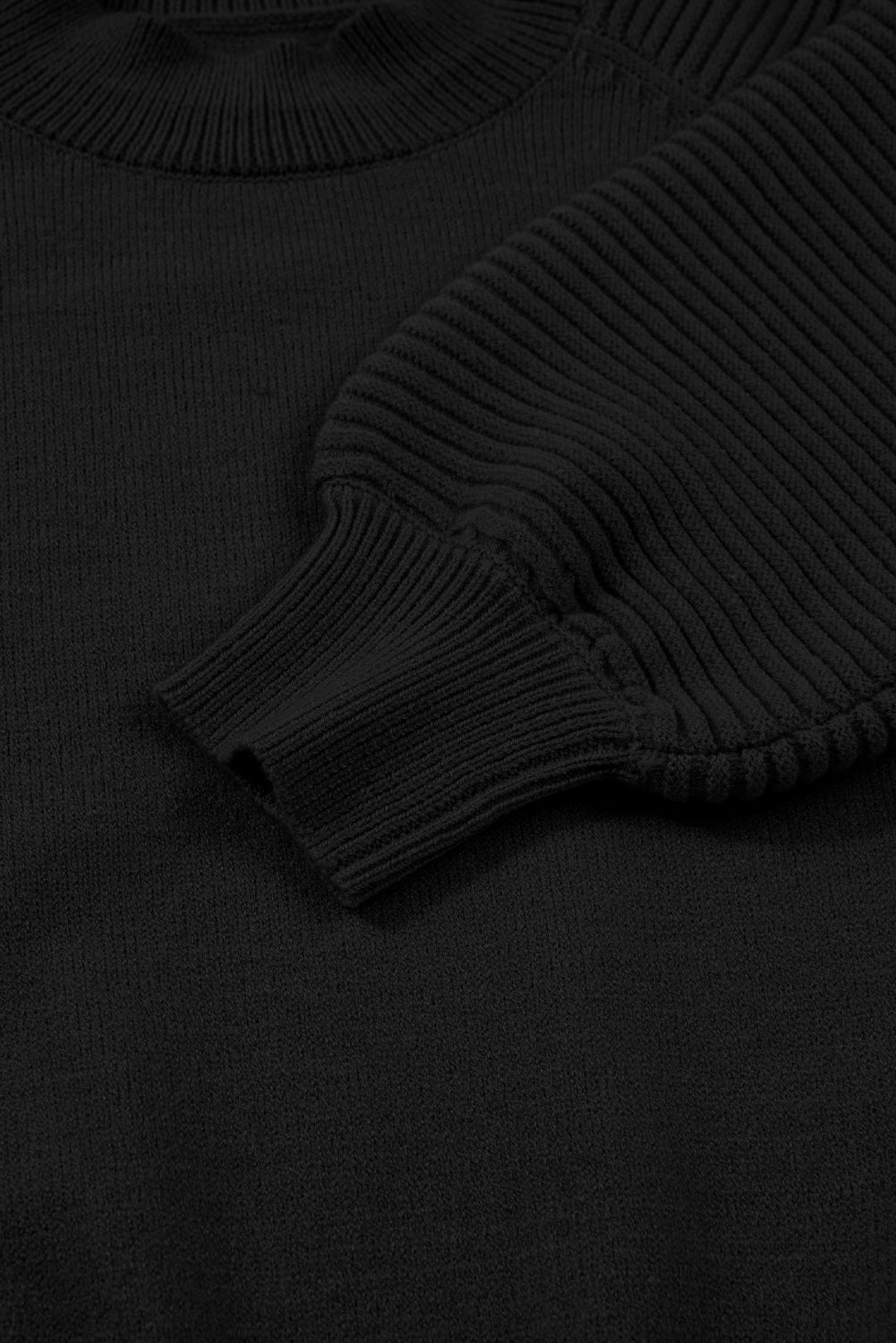 Stacey B's Black High Neck Puff Sleeve Sweater Pleated Mini Skirt 2pcs Knitted Outfit