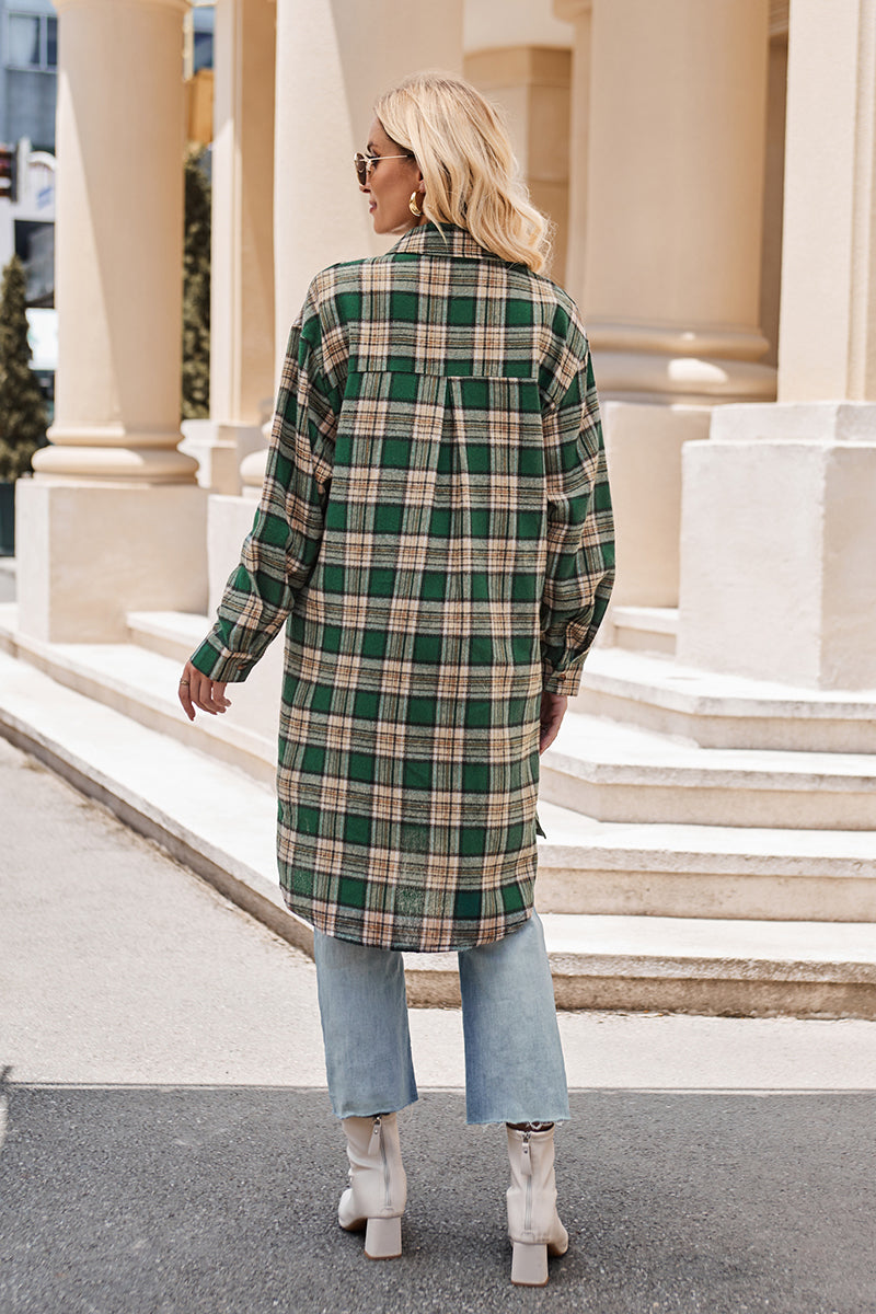 Stacey B's Mandy Plaid Collared Neck Long Sleeve Coat