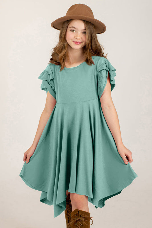 Stacey B's Round Neck Petal Sleeve Dress