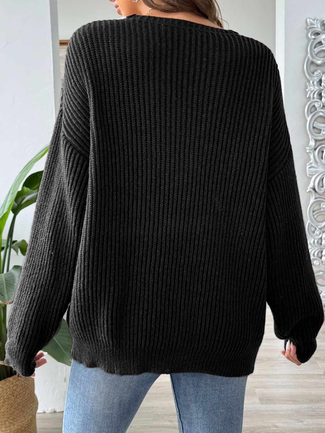 Stacey B's Contrast Dropped Shoulder Long Sleeve Sweater