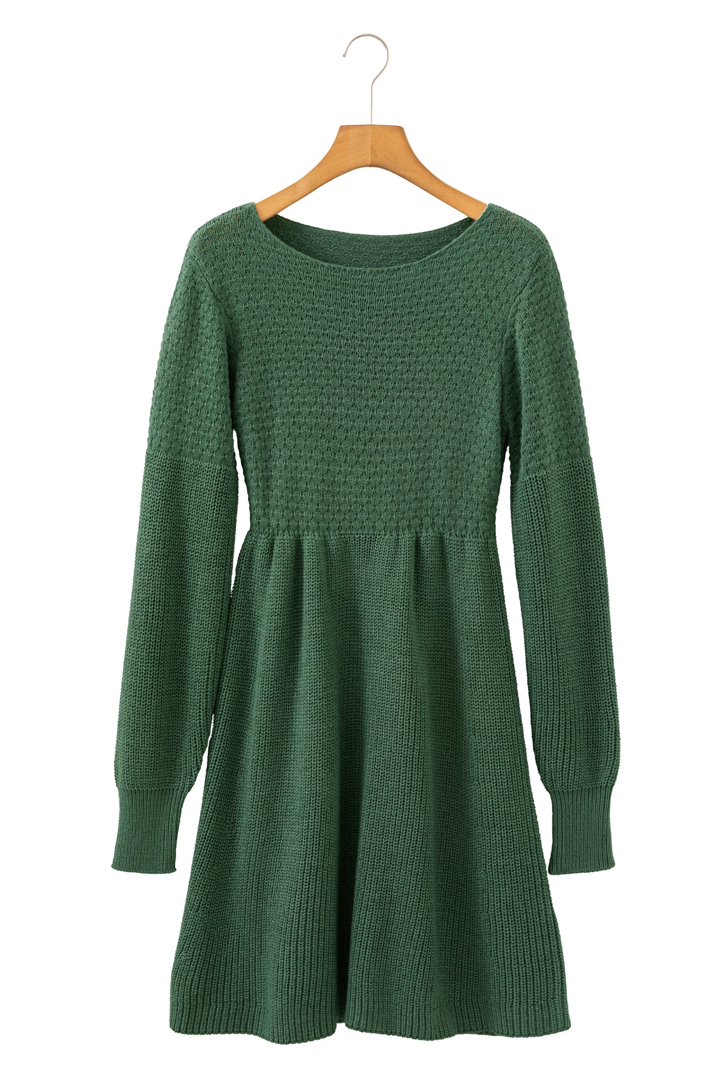 Stacey B's Mist Green Solid Lantern Sleeve Empire Waist Short Sweater Dress
