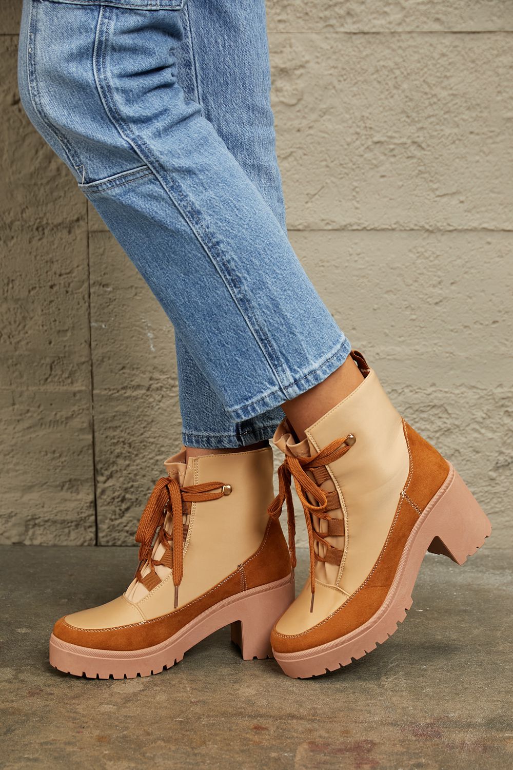 Stacey B's East Lion Corp Lace Up Lug Booties