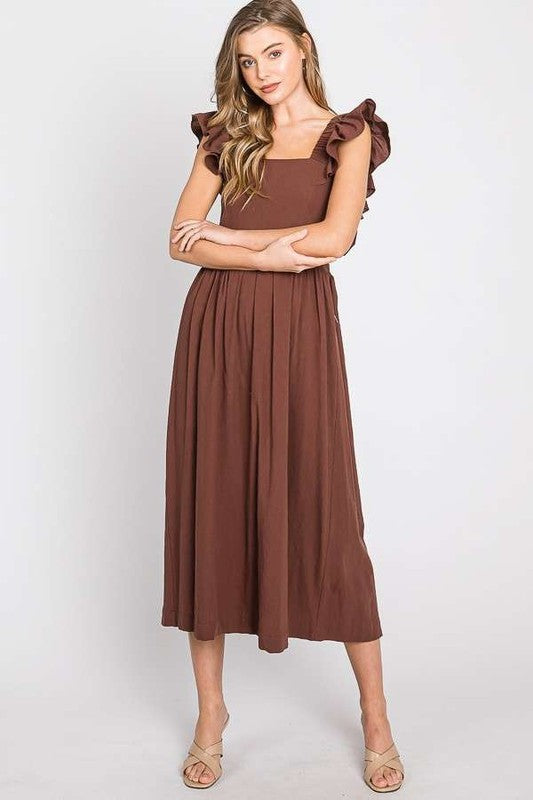 Stacey B's Linen Ruffle Mid Dress