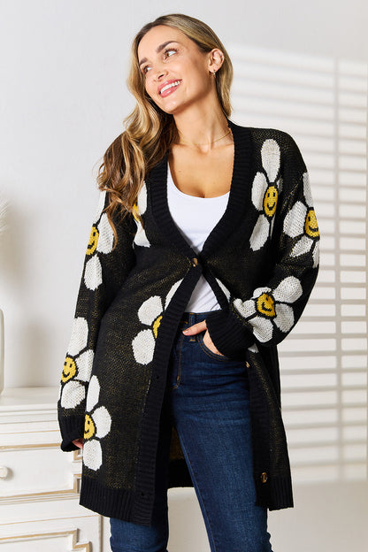 Stacey B's Perfee Floral Button Down Longline Cardigan