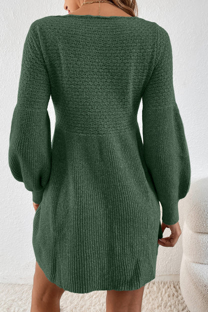 Stacey B's Mist Green Solid Lantern Sleeve Empire Waist Short Sweater Dress