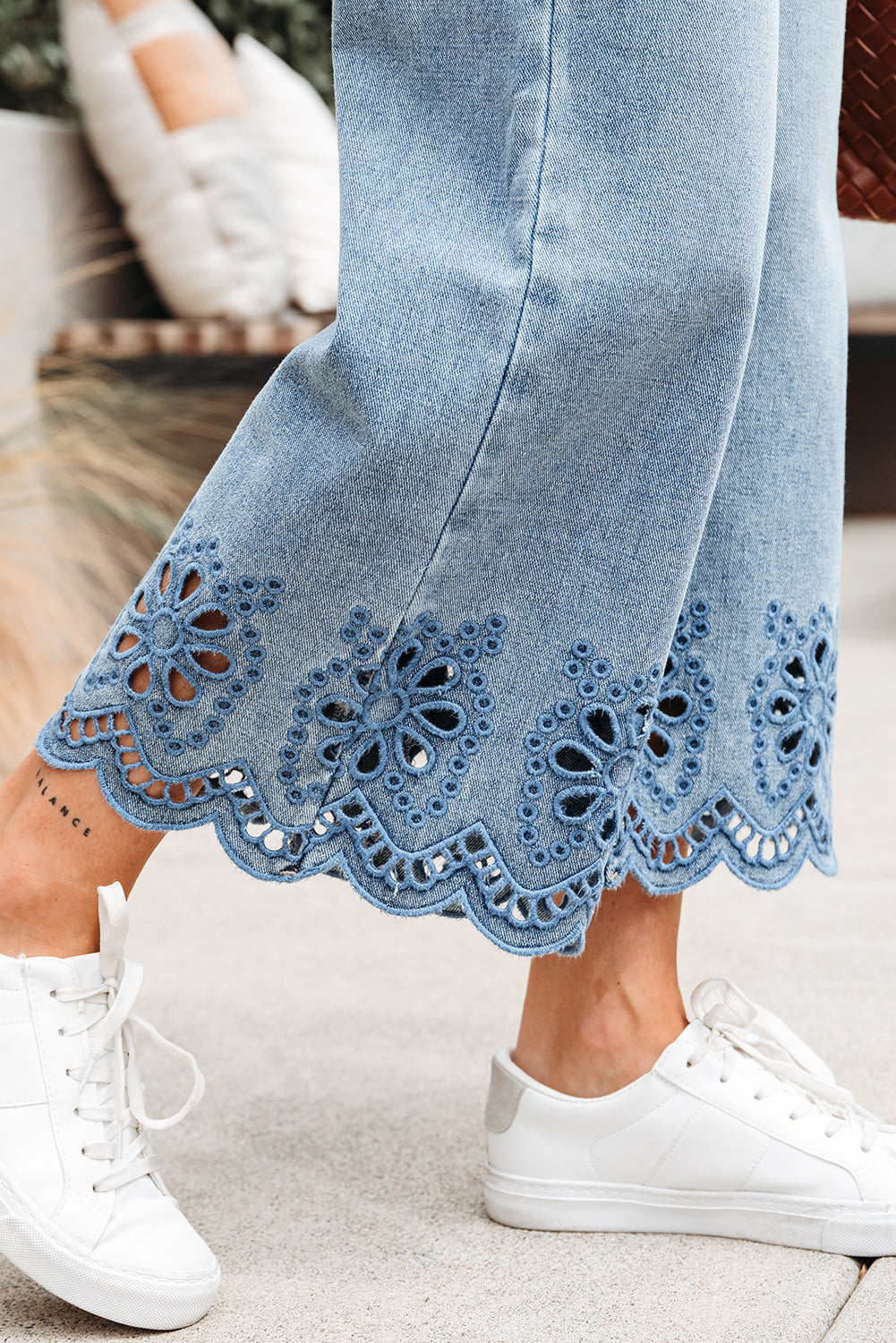 Stacey B's Dusk Blue Embroidered Cropped Wide Leg High Waist Jeans