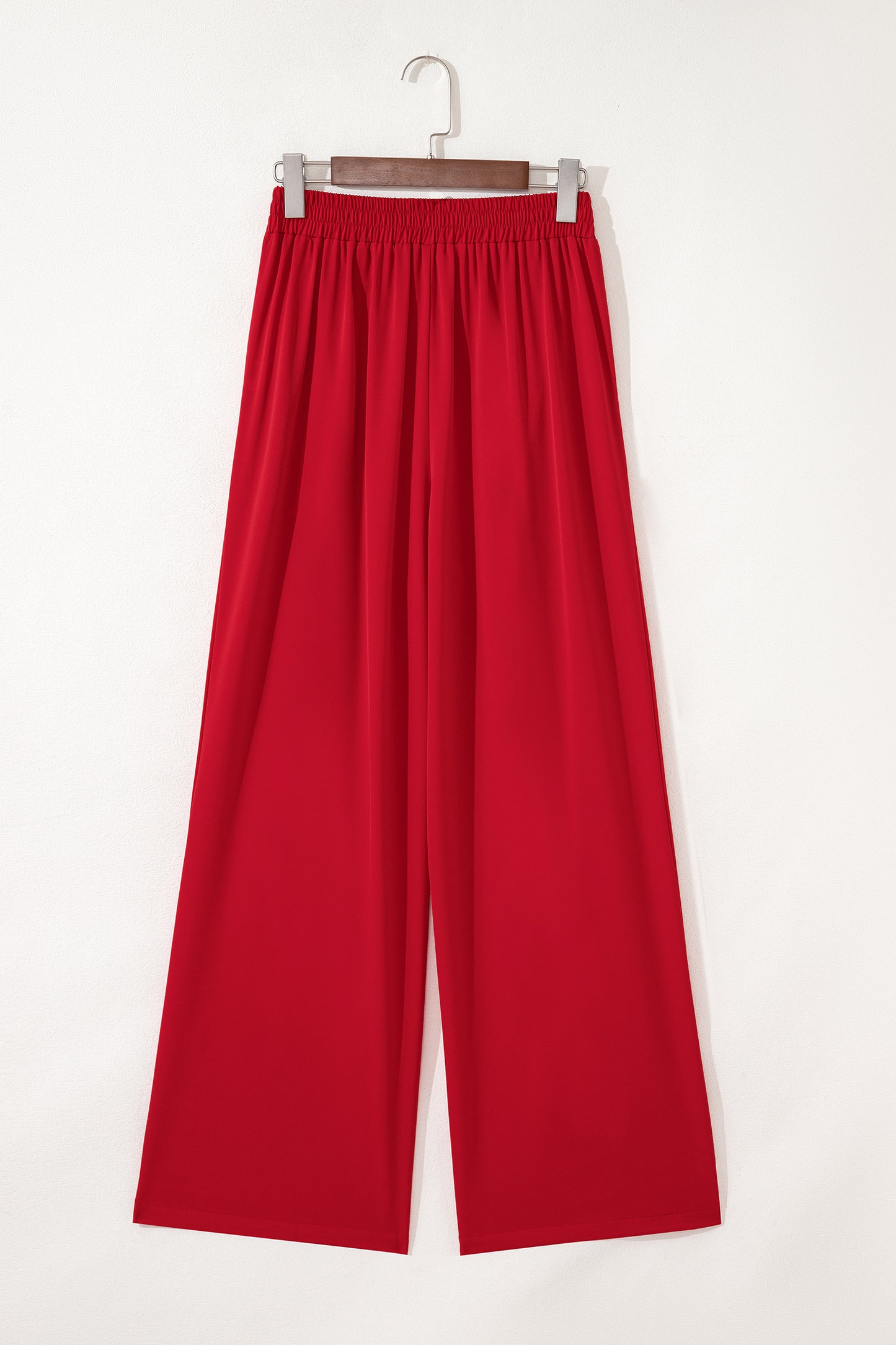 Stacey B's Fiery Red Pleated Detail Pull On High Elastic Waist Loose Straight Pants