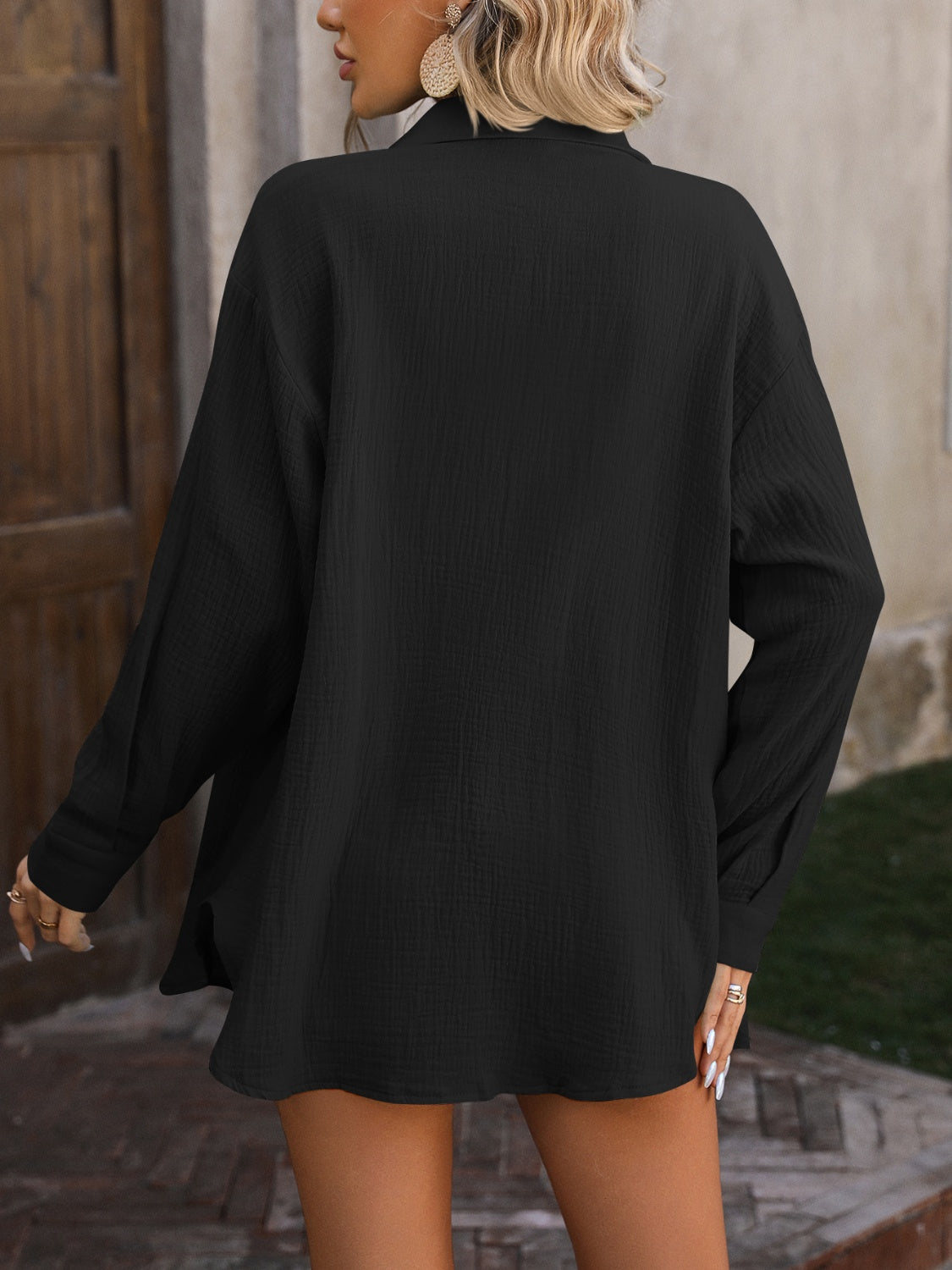 Stacey B's Mandy Textured Button Up Dropped Shoulder Shirt