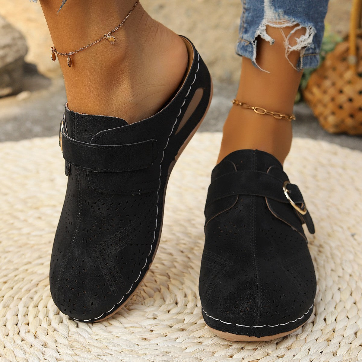 Stacey B's Suede Round Toe Wedge Sandals