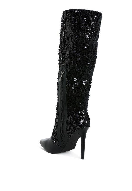 Stacey B's Sitarah Sequin Embellished Stiletto Long Boots