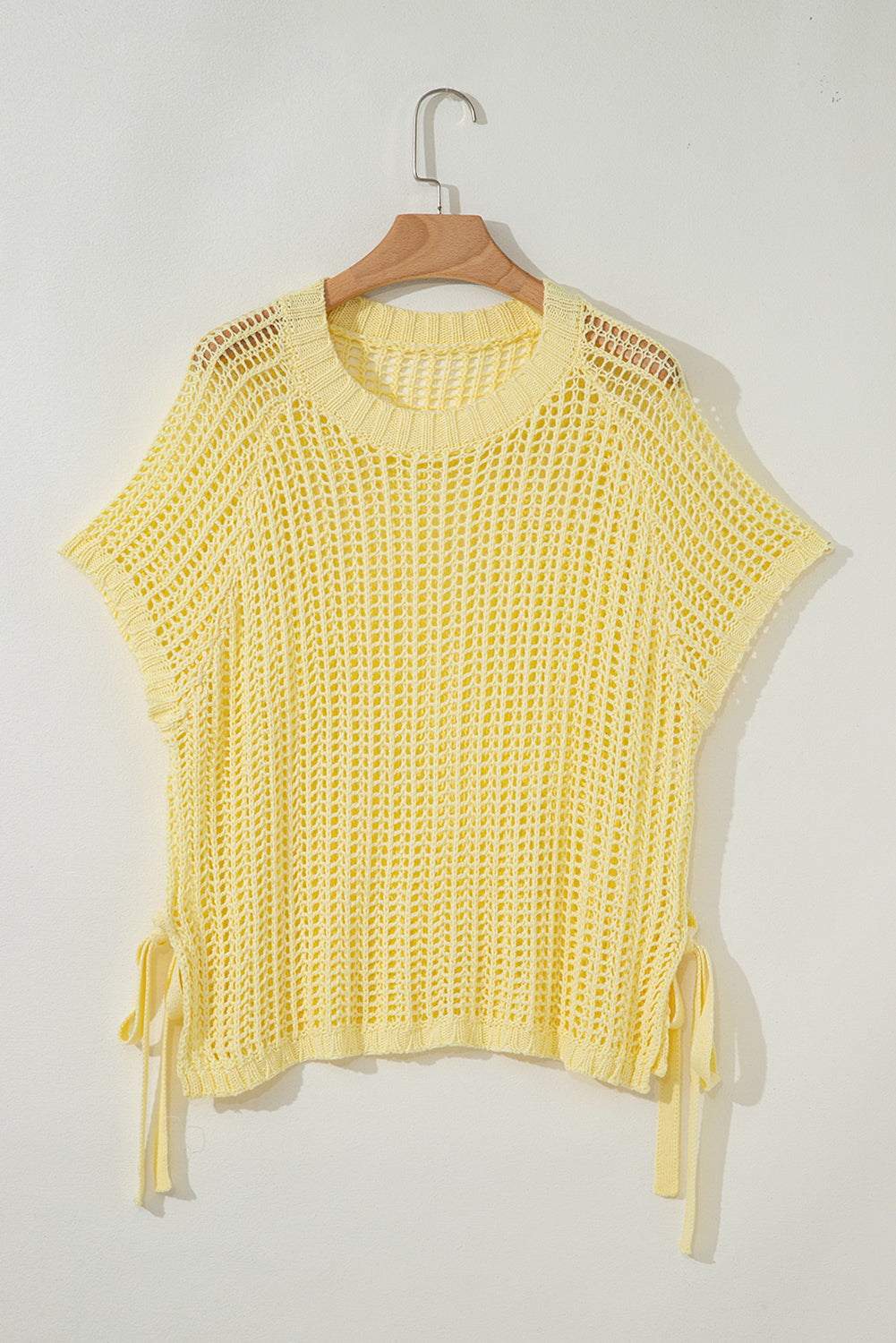 Stacey B's Pink Side Tie Hollow-out Crochet Knit Top