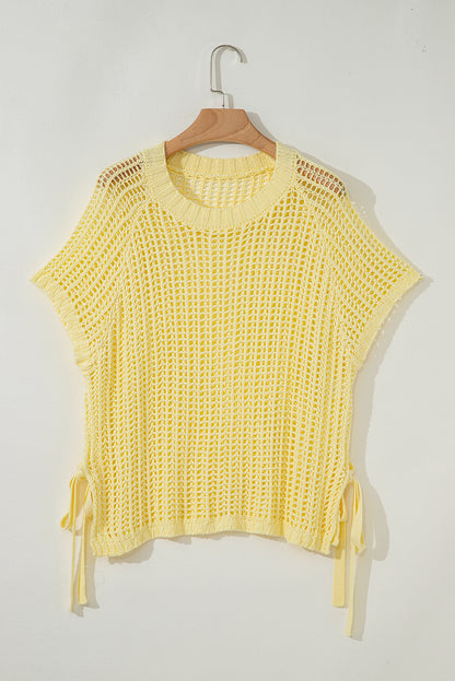 Stacey B's Pink Side Tie Hollow-out Crochet Knit Top