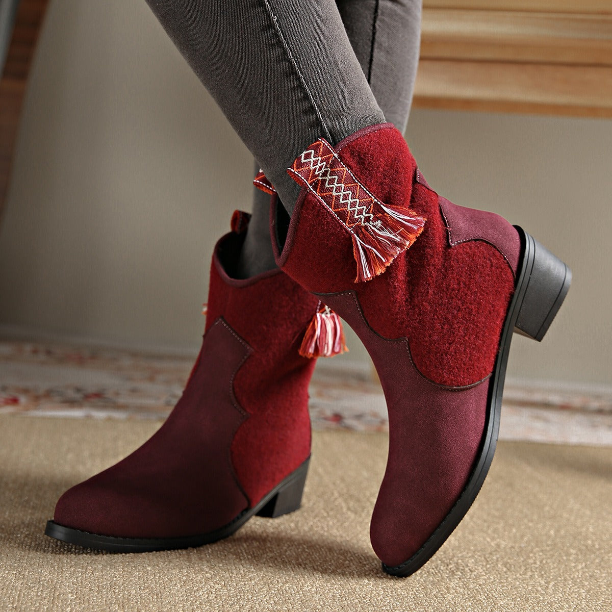 Stacey B's Suede Point Toe Block Heel Boots