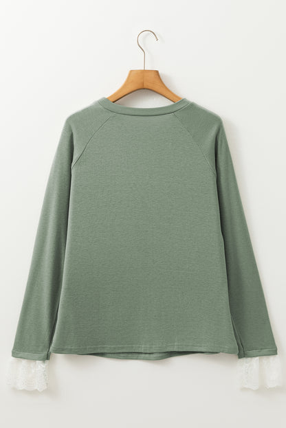 Stacey B's Parchment Seam Detail Lace Contrast Cuffs Raglan Sleeve Top