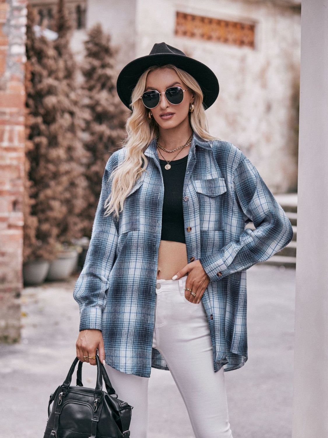 Stacey B's Mandy Plaid Dropped Shoulder Longline Shirt