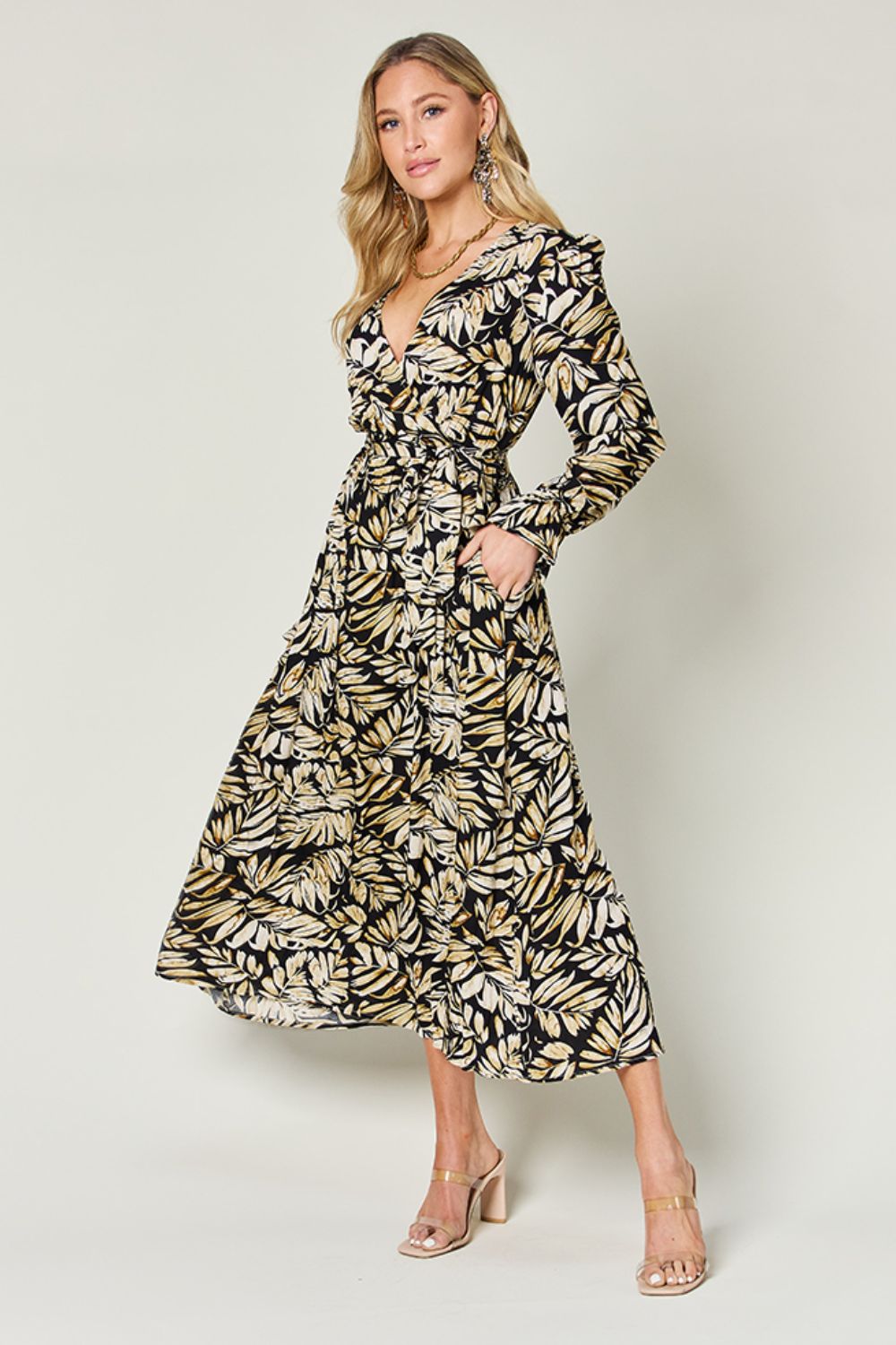 Stacey B's Double Take Full Size Tie Back Flounce Sleeve Dress