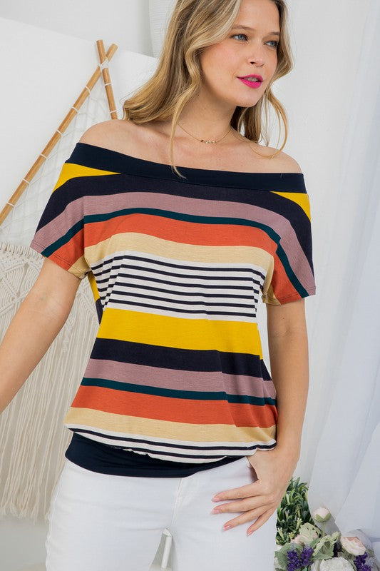 Stacey B's Plus Stripe Off Shoulder Top