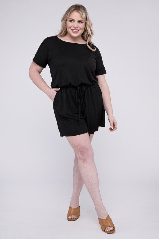 Stacey B's Plus Brushed DTY Romper with Pockets