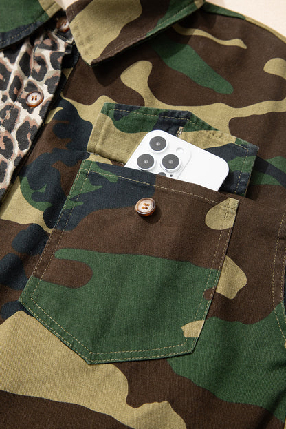 Stacey B's Brown Leopard Camo Patchwork Oversize Shacket