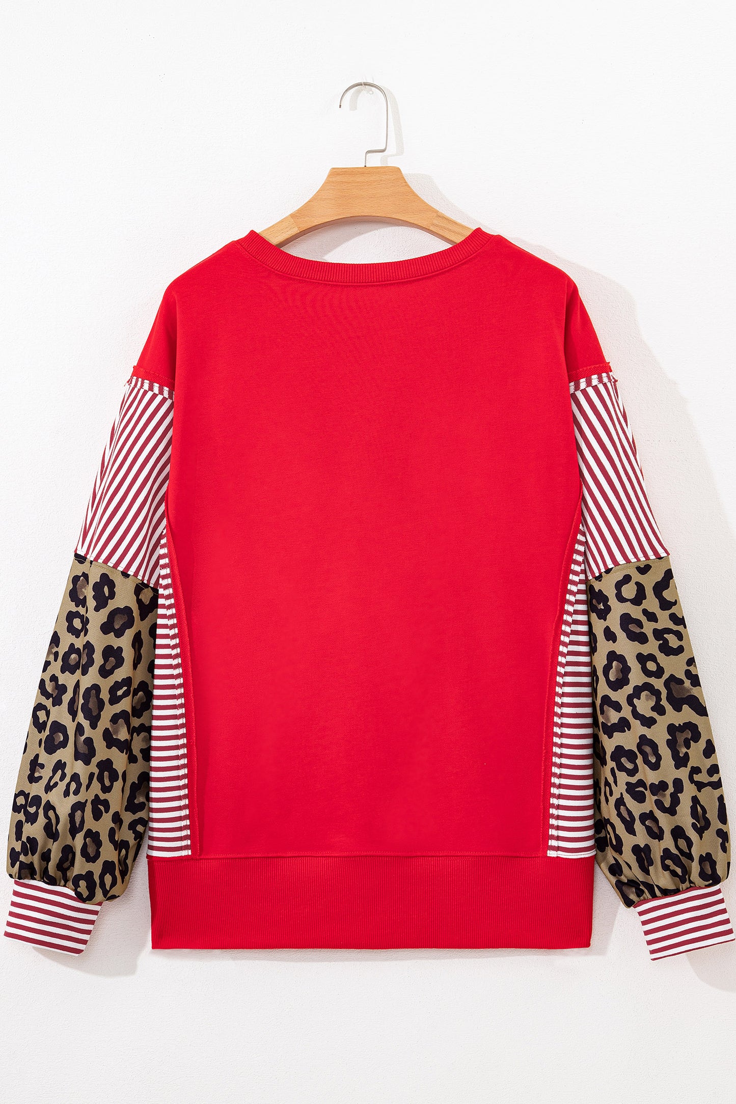 Stacey B's Racing Red Striped Patchwork Sleeve Colorblock Sweatshirt