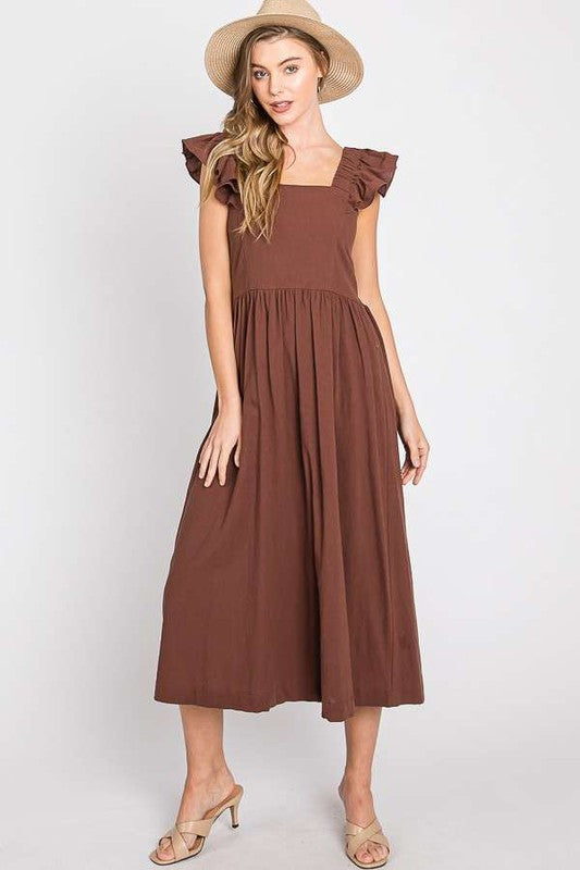 Stacey B's Linen Ruffle Mid Dress