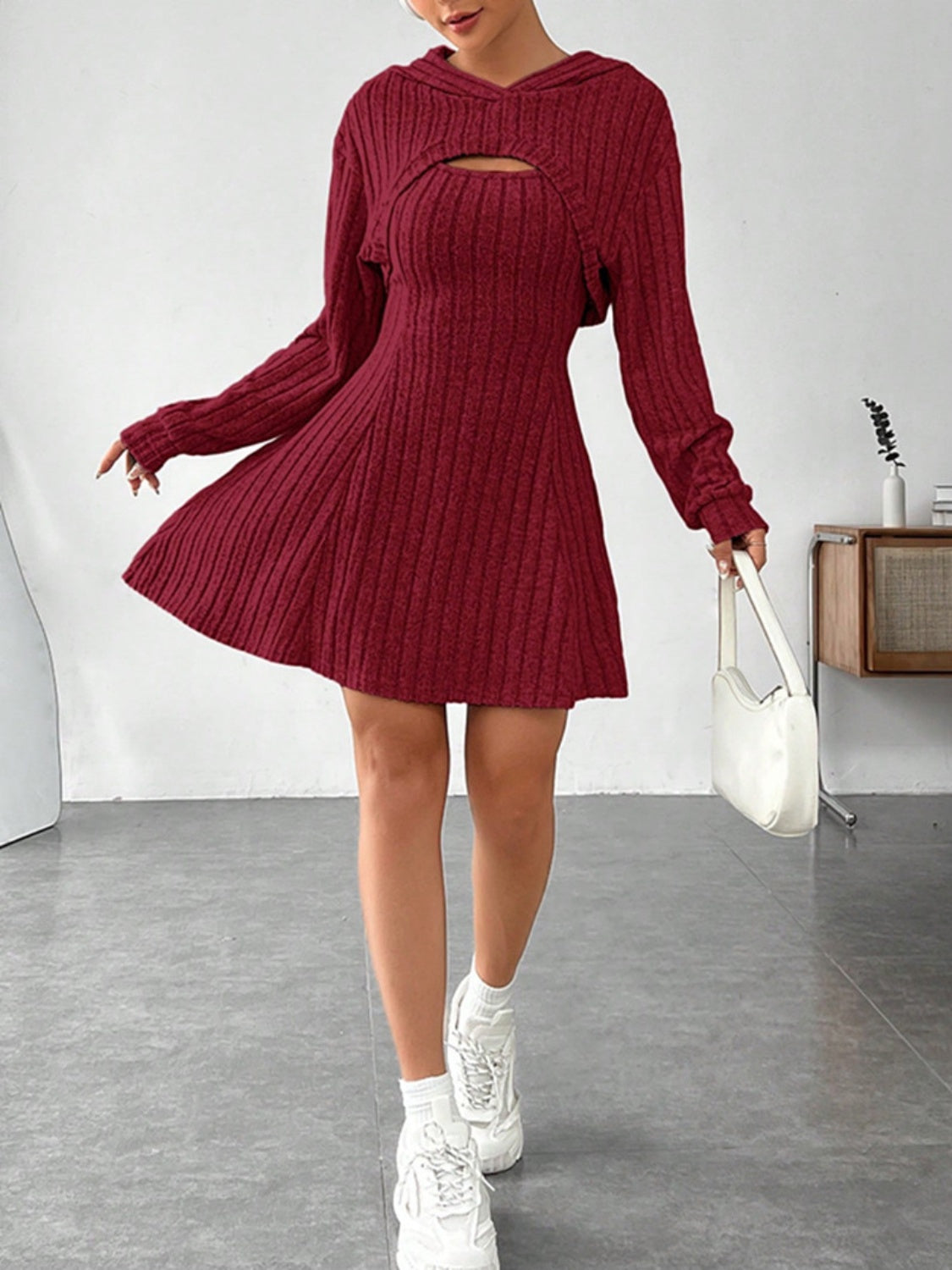 Stacey B's Wide Strap Dress and Long Sleeve Hooded Top Set