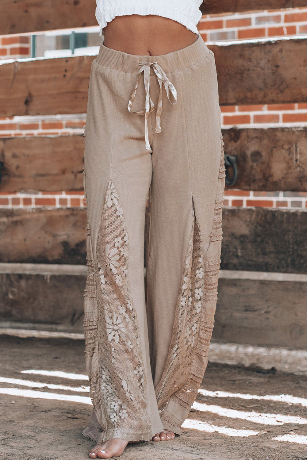 Stacey B's Smoke Gray Boho Lace Patchwork Wide Leg High Waist Pants