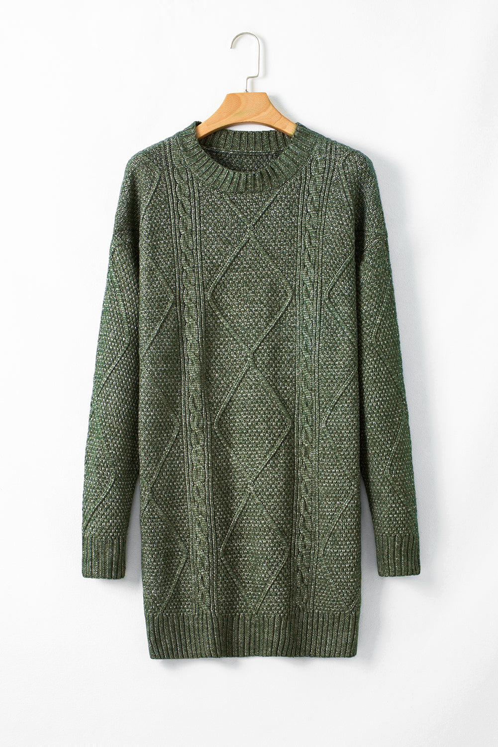 Stacey B's Mist Green Cable Knit Drop Shoulder Loose Fit Sweater Dress
