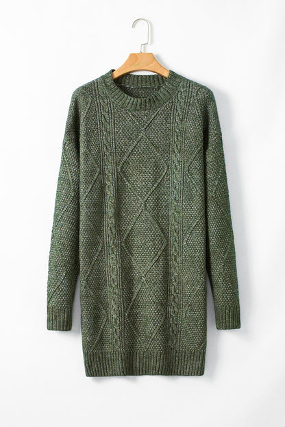 Stacey B's Mist Green Cable Knit Drop Shoulder Loose Fit Sweater Dress