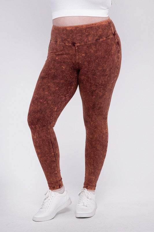 Stacey B's Plus Mineral Washed Wide Waistband Yoga Leggings