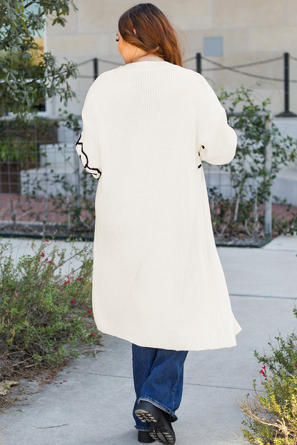 Stacey B's Beige Flower Embroidered Drop Shoulder Open Front Duster Cardigan
