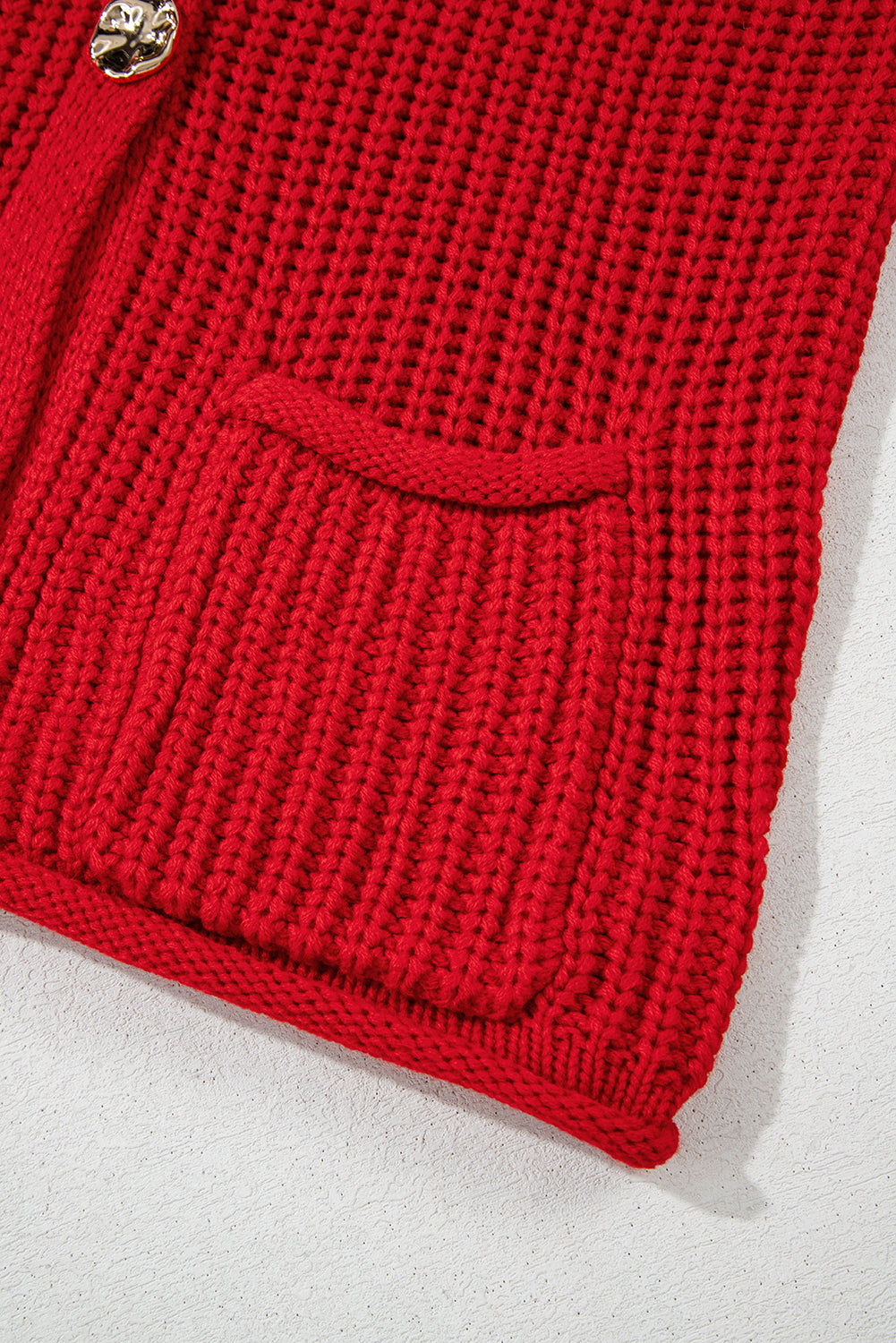 Stacey B's Fiery Red Solid Textured Knit Side Pockets Buttoned Sweater Vest