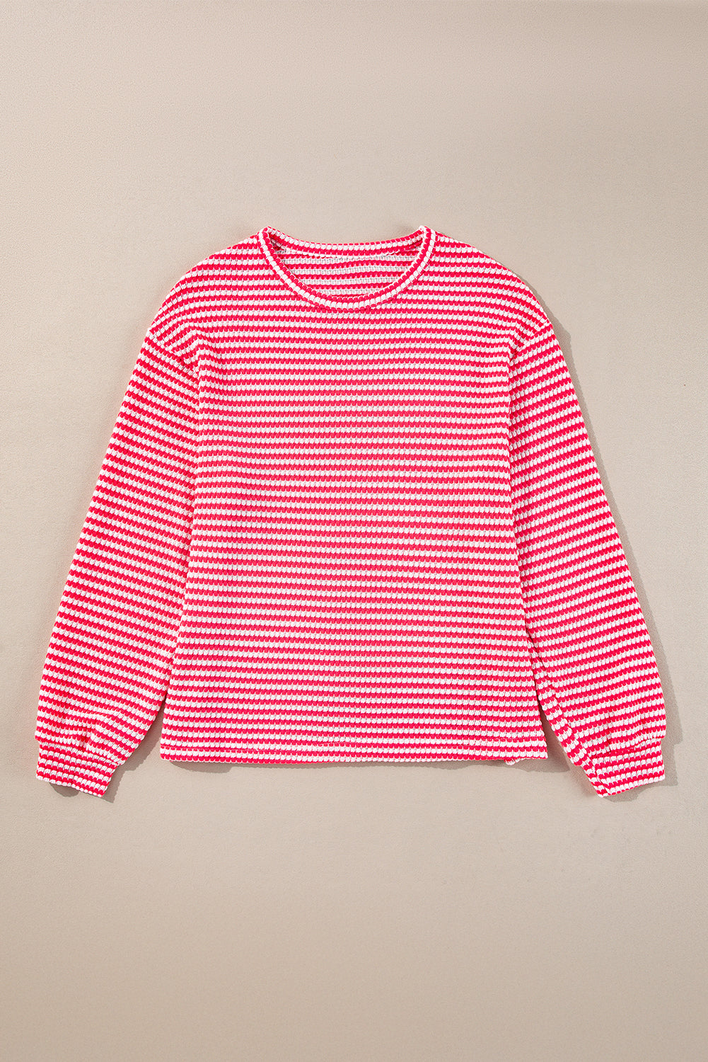 Stacey  B's Rose Stripe Round Neck Drop Shoulder Long Sleeve Top