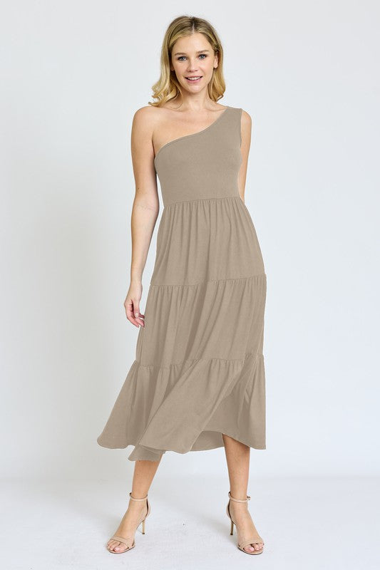 Stacey B's One Shoulder Ruffle Midi Dress