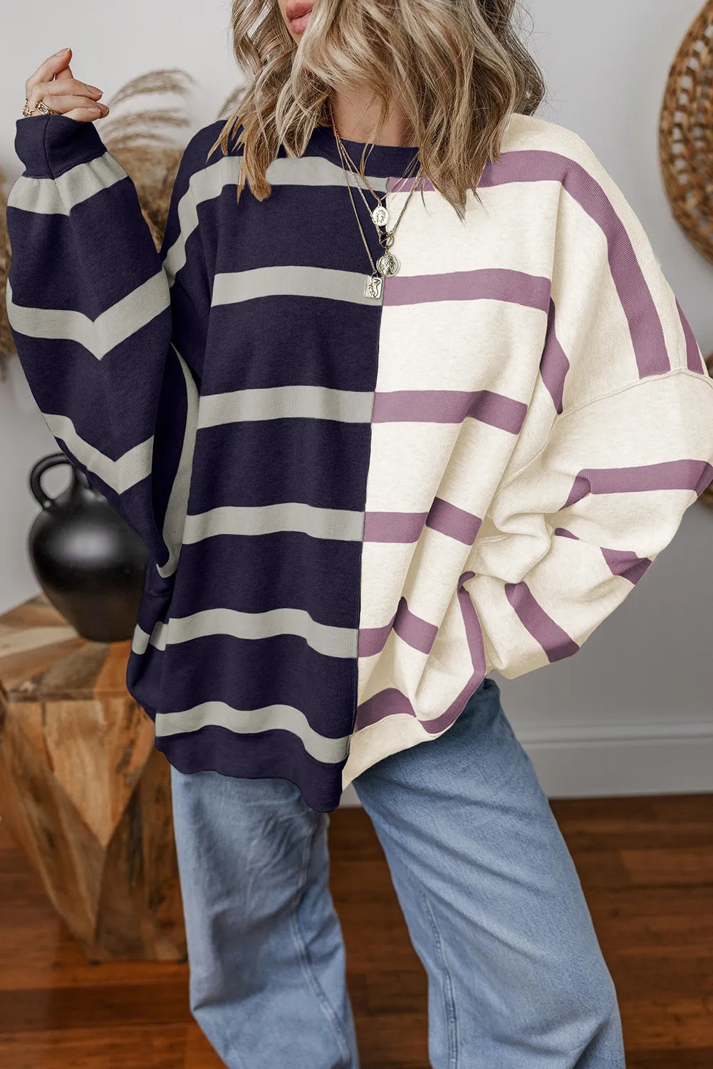 Stacey B's Striped Round Neck Long Sleeve Knit Top