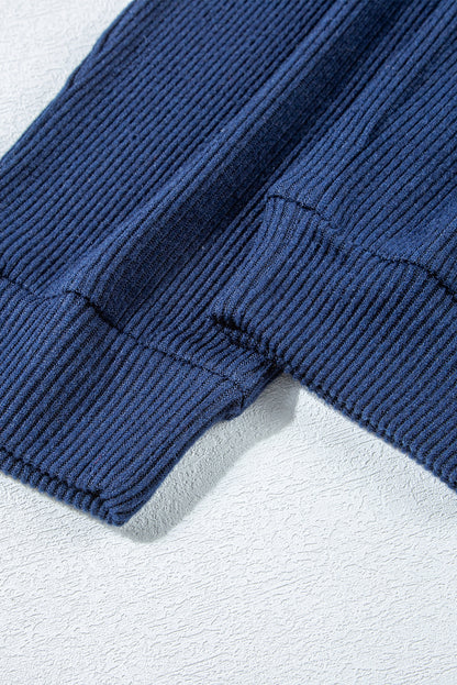 Stacey B's Navy Blue Ribbed Knit Cropped Hoodie and Drawstring Joggers Set