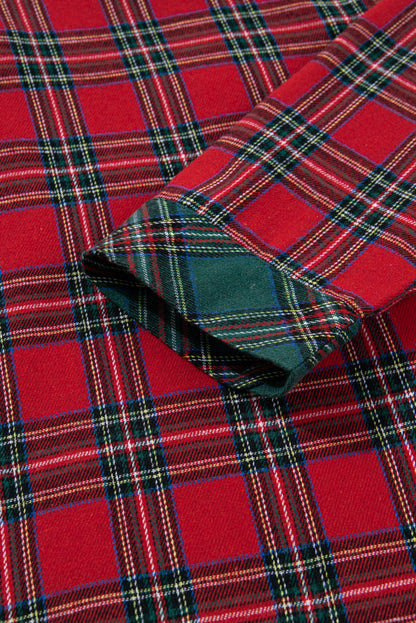 Stacey B's Red Plaid Contrast Color Christmas Holiday Long Sleeve Shirt and Shorts Pajama Set