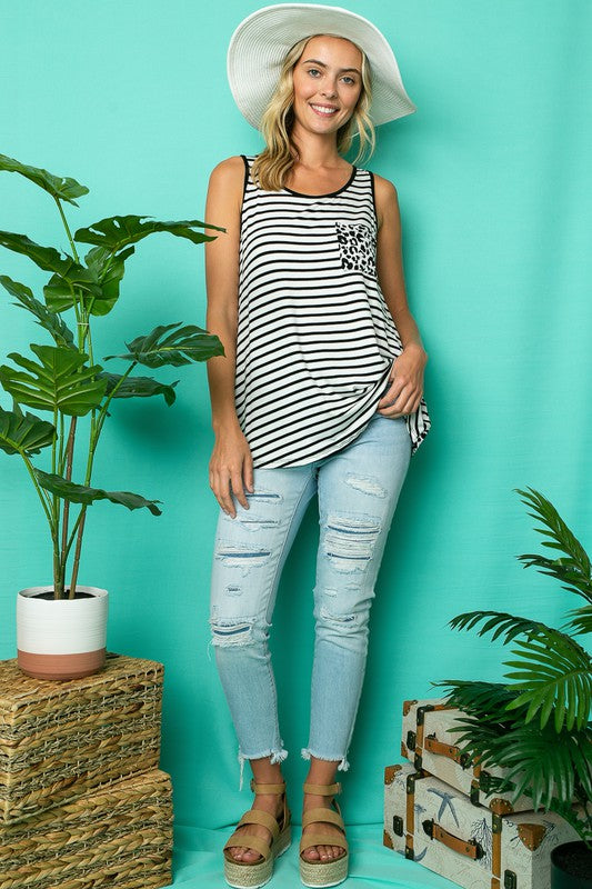 Stacey B's Plus Stripe Animal Mixed Tank Top