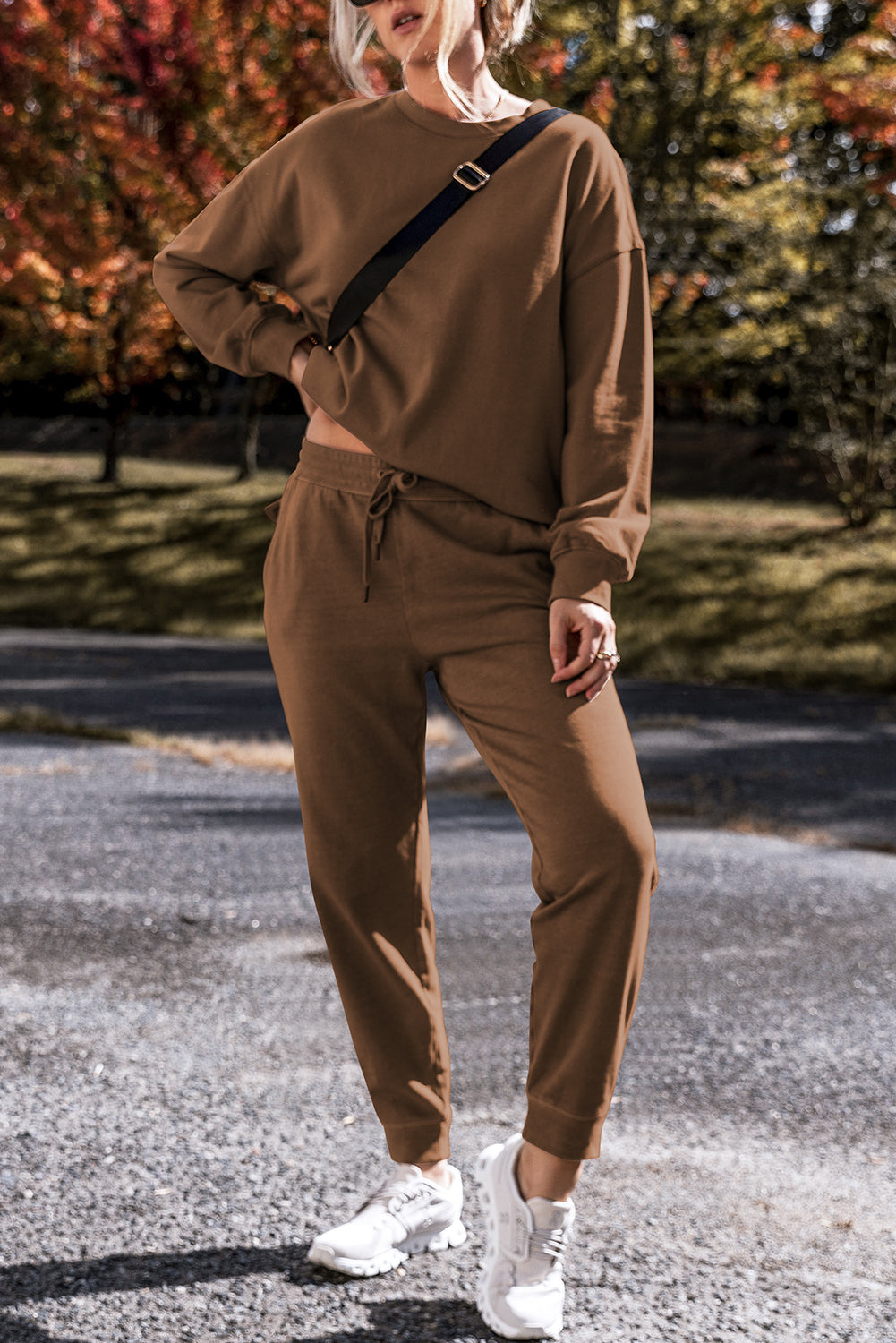 Stacey B's Coffee Solid Color High Low Pullover and Skinny Pants Set