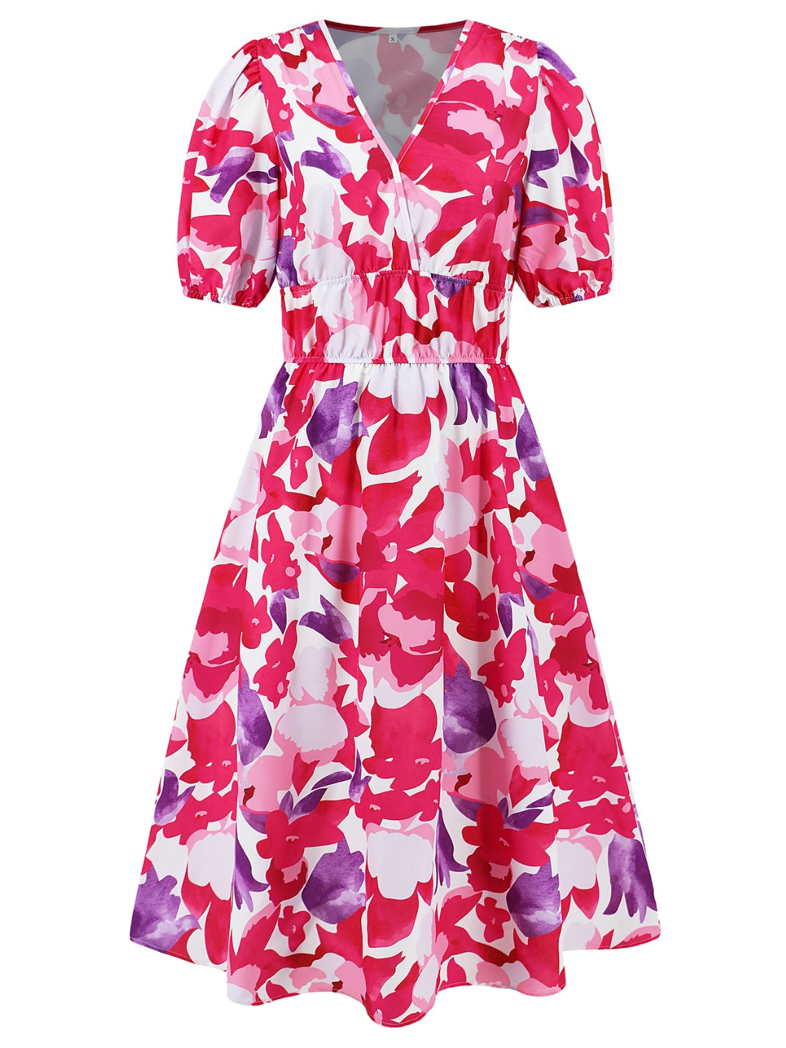 Stacey B's Ruched Printed Surplice Short Sleeve Dress