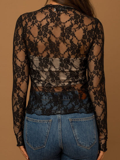 Stacey B's Lace Mock Neck Long Sleeve Top