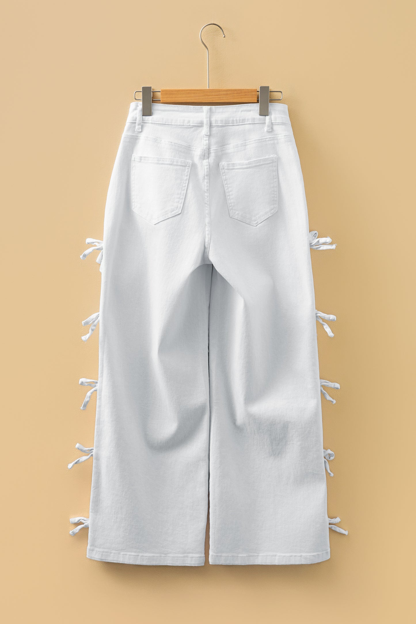 Stacey B's White Bow Knot Side Detail Straight Leg Loose Jeans