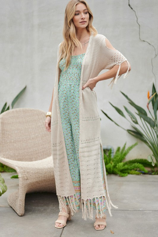 Stacey B's Solid Long Cardigan With Fringe