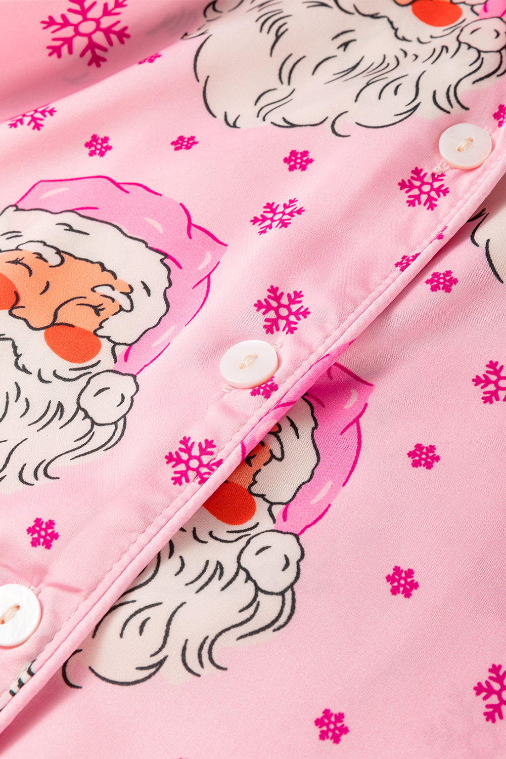 Stacey B's Pink Santa Claus Snowflake Long Sleeve Shirt Christmas Pajama Set