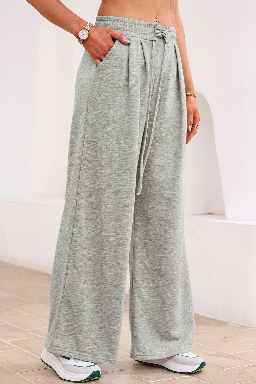 Stacey B's Gray Tied Elastic High Waist Pleated Detail Solid Sweatpants