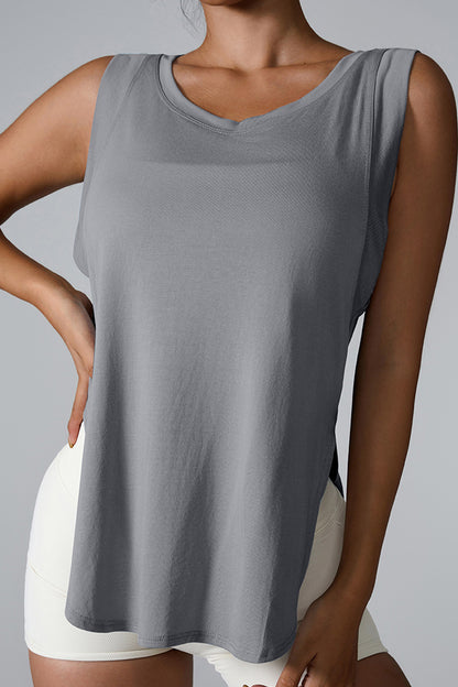 Stacey B's Slit Round Neck Active Tank