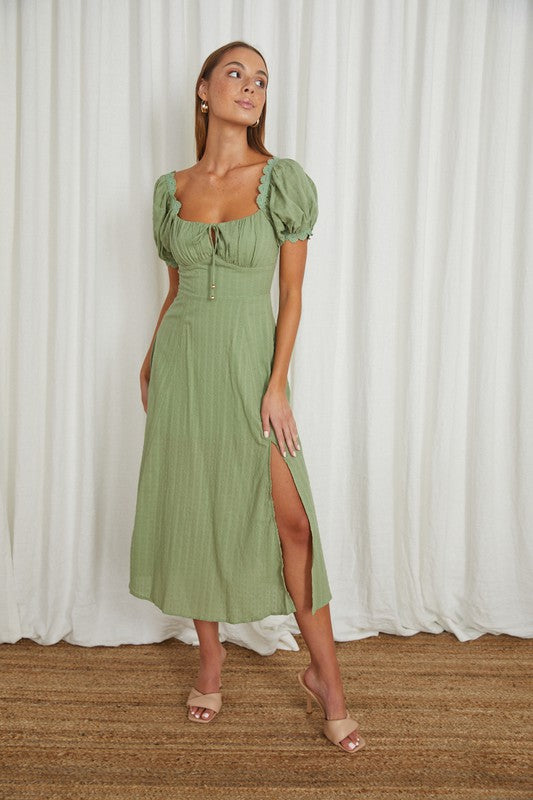 Stacey B's Puff Sleeved Tied Front Midi Dress