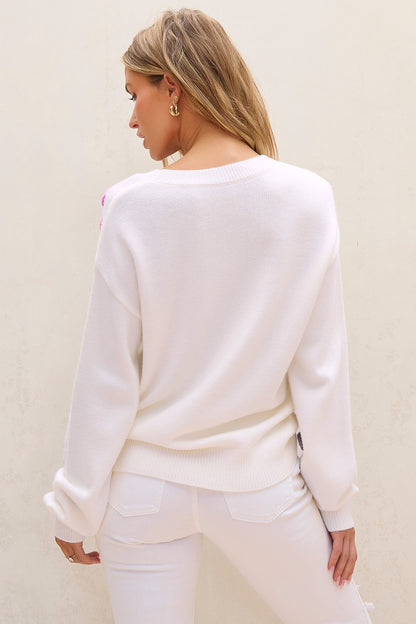 Stacey B's Crochet Flower Round Neck Long Sleeve Sweater